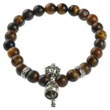 Браслет Ваджра с колоколом, тигровый глаз, 8мм BSDT1-07