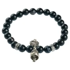 Браслет Ваджра с колоколом, черный агат, 8мм BSDT1-11