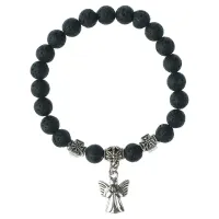 Браслет Спаси и сохрани с Ангелом-хранителем, лава, 8мм, цвет черный BSV4-01