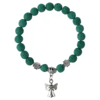 Браслет Спаси и сохрани с Ангелом-хранителем, лава, 8мм, цвет зеленый BSV4-03