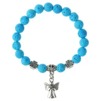 Браслет Спаси и сохрани с Ангелом-хранителем, лава, 8мм, цвет голубой BSV4-06