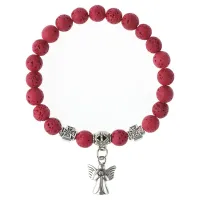 Браслет Спаси и сохрани с Ангелом-хранителем, лава, 8мм, цвет бордовый BSV4-08