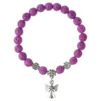 Браслет Спаси и сохрани с Ангелом-хранителем, лава, 8мм, цвет фиолетовый BSV4-10