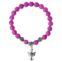 Браслет Спаси и сохрани с Ангелом-хранителем, лава, 8мм, цвет малиновый BSV4-11