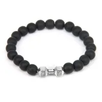 Браслет Гантеля из синтетического шунгита 8мм, цвет серебряный BJBS-169-S