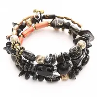 Браслет тройной, смешанные материалы, черный BS324-1