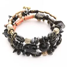 Браслет тройной, смешанные материалы, черный BS324-1