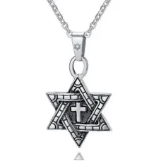 Амулет Звезда Давида с крестом на цепочке, 2х4см AC096