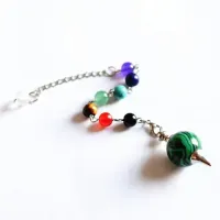 Большой маятник для биолокации Семь Чакр 40х18мм с камнем Малахит (синт.)