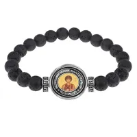 Браслет из лавы 8 мм Святой великомученик и целитель Пантелеимон BSL-0096