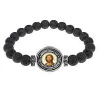 Браслет из лавы 8 мм Иисус Христос BSL-0098