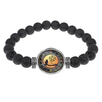 Браслет из лавы 8 мм Сова и пентаграмма BSL-0184