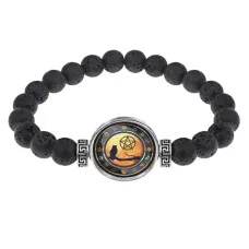 Браслет из лавы 8 мм Сова и пентаграмма BSL-0184