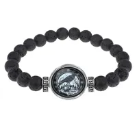Браслет из лавы 8 мм Ворон на черепе BSL-0209