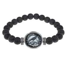 Браслет из лавы 8 мм Ворон на черепе BSL-0209
