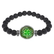 Браслет из лавы 8 мм Клевер удачи BSL-0226