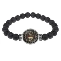 Браслет из лавы 8 мм Ворон на черепе BSL-0245