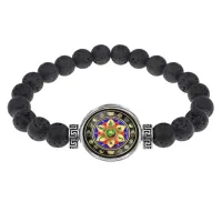 Браслет из лавы 8 мм Ом Мани Падме Хум BSL-0277