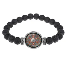 Браслет из лавы 8мм Мандала Инь-Ян BSL-0281