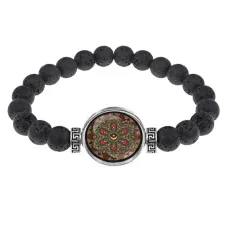 Браслет из лавы 8 мм Мандала Звезда и полумесяц BSL-0284