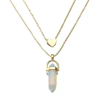 Кулон-маятник с двойной цепочкой и сердечком, Лунный камень BJK125-LK