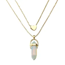 Кулон-маятник с двойной цепочкой и сердечком, Лунный камень BJK125-LK