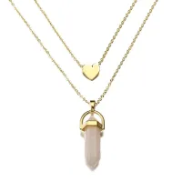 Кулон-маятник с двойной цепочкой и сердечком, Розовый кварц BJK125-R