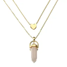 Кулон-маятник с двойной цепочкой и сердечком, Розовый кварц BJK125-R