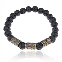 Славянский рунический браслет Сила, 8мм, Лава BSRS-001