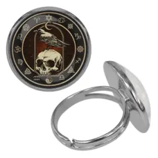 Безразмерное кольцо Ворон на черепе KLF-0245