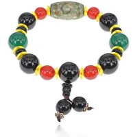 Браслет с бусиной Дзи 3 глаза и Гуру-бусиной, натуральный агат BSDZ-023