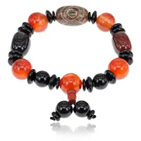 Браслет с бусиной Дзи 3 глаза и Гуру-бусиной, натуральный агат BSDZ-028
