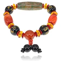 Браслет с бусиной Дзи 9 глаз, мантрами и Гуру-бусиной, натуральный агат BSDZ-031