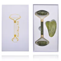 Набор из двойного массажера-валика и массажера-скребка Гуаша из нефрита MJCH055