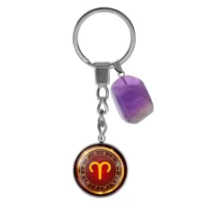 Брелок из нержавеющей стали Овен с натуральным камнем Аметист BKM-001