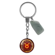 Брелок из нержавеющей стали Телец с натуральным камнем Нефрит BKM-002