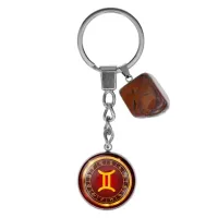 Брелок из нержавеющей стали Близнецы с натуральным камнем Тигровый глаз BKM-003