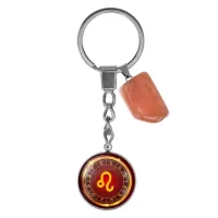 Брелок из нержавеющей стали Лев с натуральным камнем Сердолик BKM-005