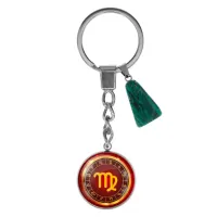 Брелок из нержавеющей стали Дева с синтетическим камнем Малахит BKM-006