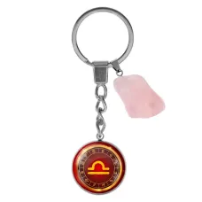 Брелок из нержавеющей стали Весы с натуральным камнем Розовый кварц BKM-007