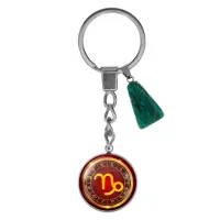 Брелок из нержавеющей стали Козерог с синтетическим камнем Малахит BKM-010