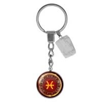 Брелок из нержавеющей стали Рыбы с натуральным камнем Кахолонг BKM-012