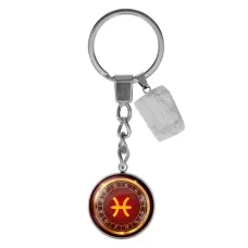 Брелок из нержавеющей стали Рыбы с натуральным камнем Кахолонг BKM-012