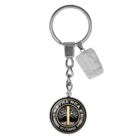 Брелок из нержавеющей стали Иса с натуральным камнем Кахолонг BKM-014