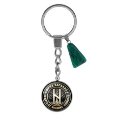 Брелок из нержавеющей стали Хагалаз с синтетическим камнем Малахит BKM-016