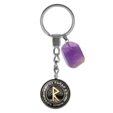 Брелок из нержавеющей стали Райдо с натуральным камнем Аметист BKM-022