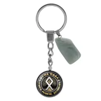 Брелок из нержавеющей стали Одал с натуральным камнем Нефрит BKM-024