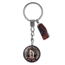 Брелок из нержавеющей стали Уруз с натуральным камнем Красная яшма BKM-025