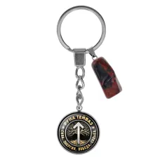 Брелок из нержавеющей стали Тейваз с натуральным камнем Красная яшма BKM-032