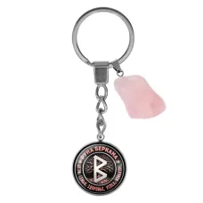 Брелок из нержавеющей стали Беркана с натуральным камнем Розовый кварц BKM-033